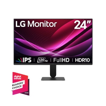Vista frontal de Monitor LG IPS Full HD de 24" con 120Hz y diseño sin bordes 24U411A-B